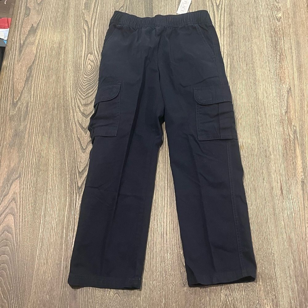 NWT Pants Boys Straight Relaxed Fit Mid Rise Pull On Cotton Black Size 8 Husky